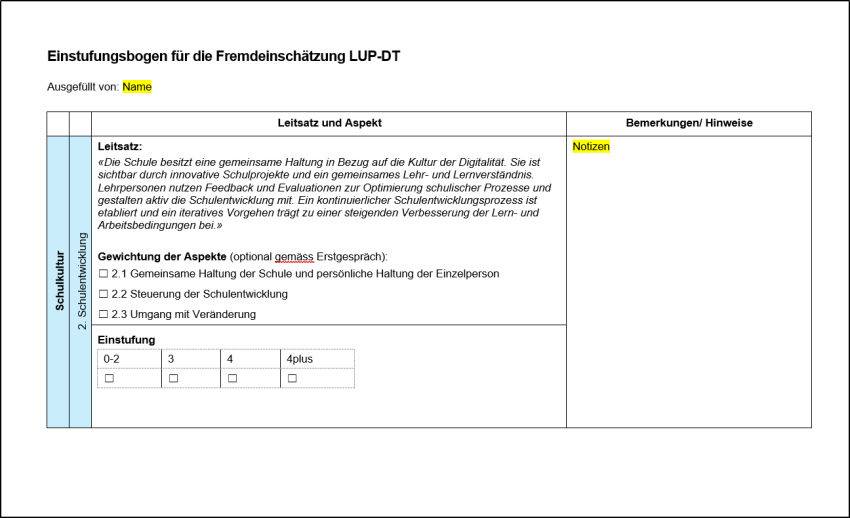 Leerer Einschätzungsbogen